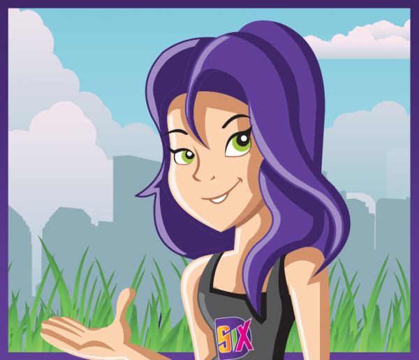 Purple haired teenage Clix cartoon